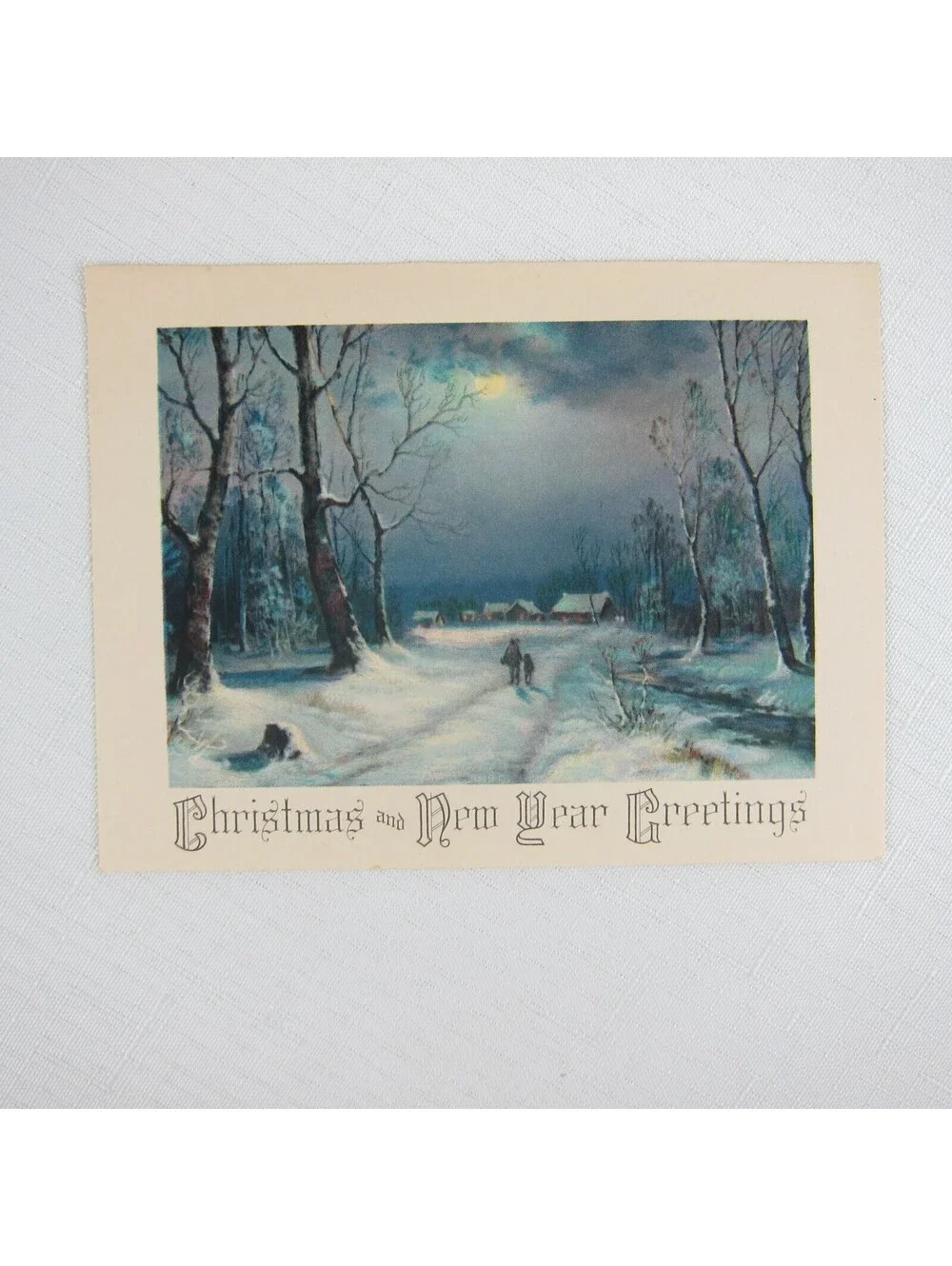Vintage Sample Christmas Cards Lot 4 Snowy Scenes Sledding House Night USA Litho